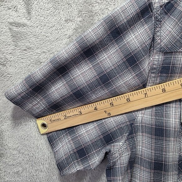 Ariat Shirt Mens Large Blue Gray Plaid Retro Fit Short Sleeve Western Pearl Snap - Picture 10 of 12